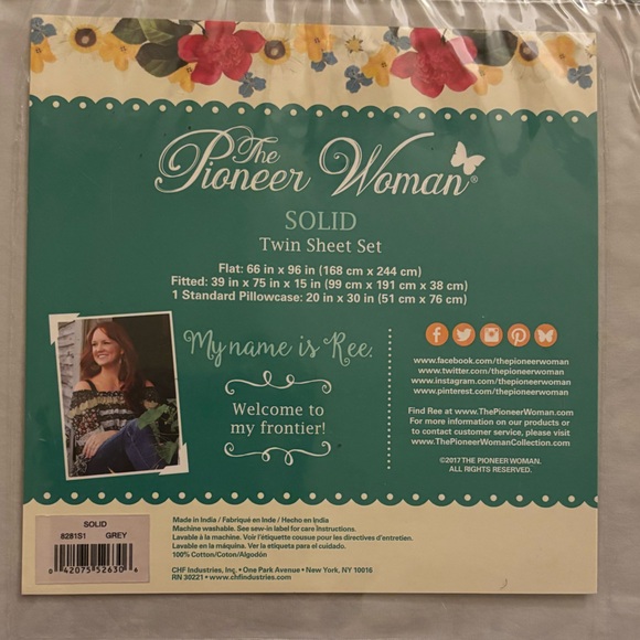 NEW PIONEER WOMAN 100% COTTON GRAY TWIN SHEET SET SHEETS WITH RUFFLE - Picture 2 of 2